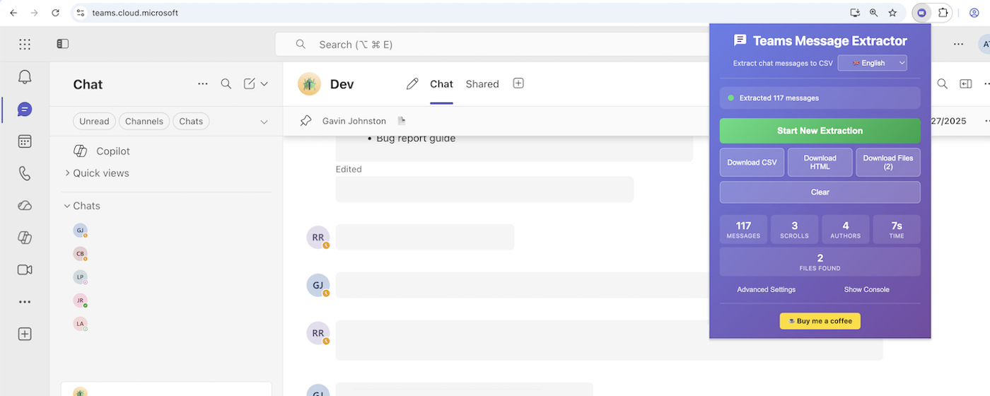 Teams Message Extractor - Chat Export